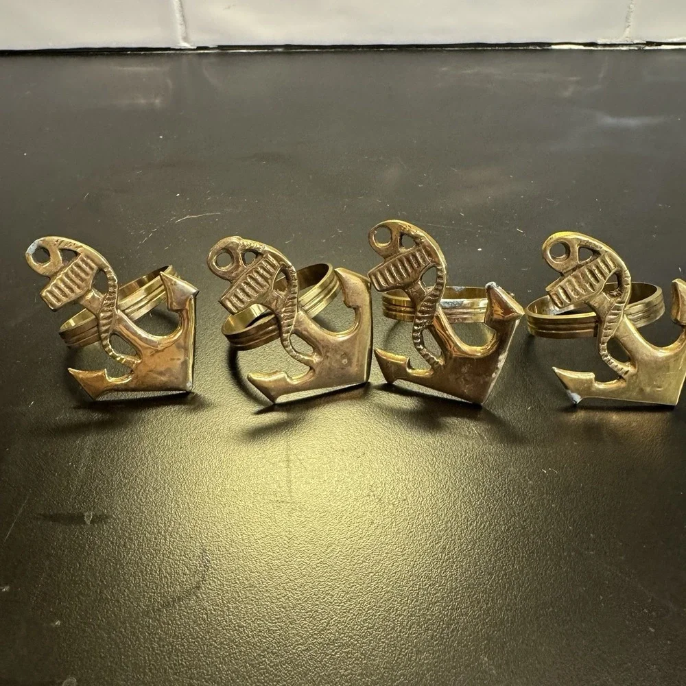 Brass Napkin Rings Set Of 4 Anchors Nautical With Patina